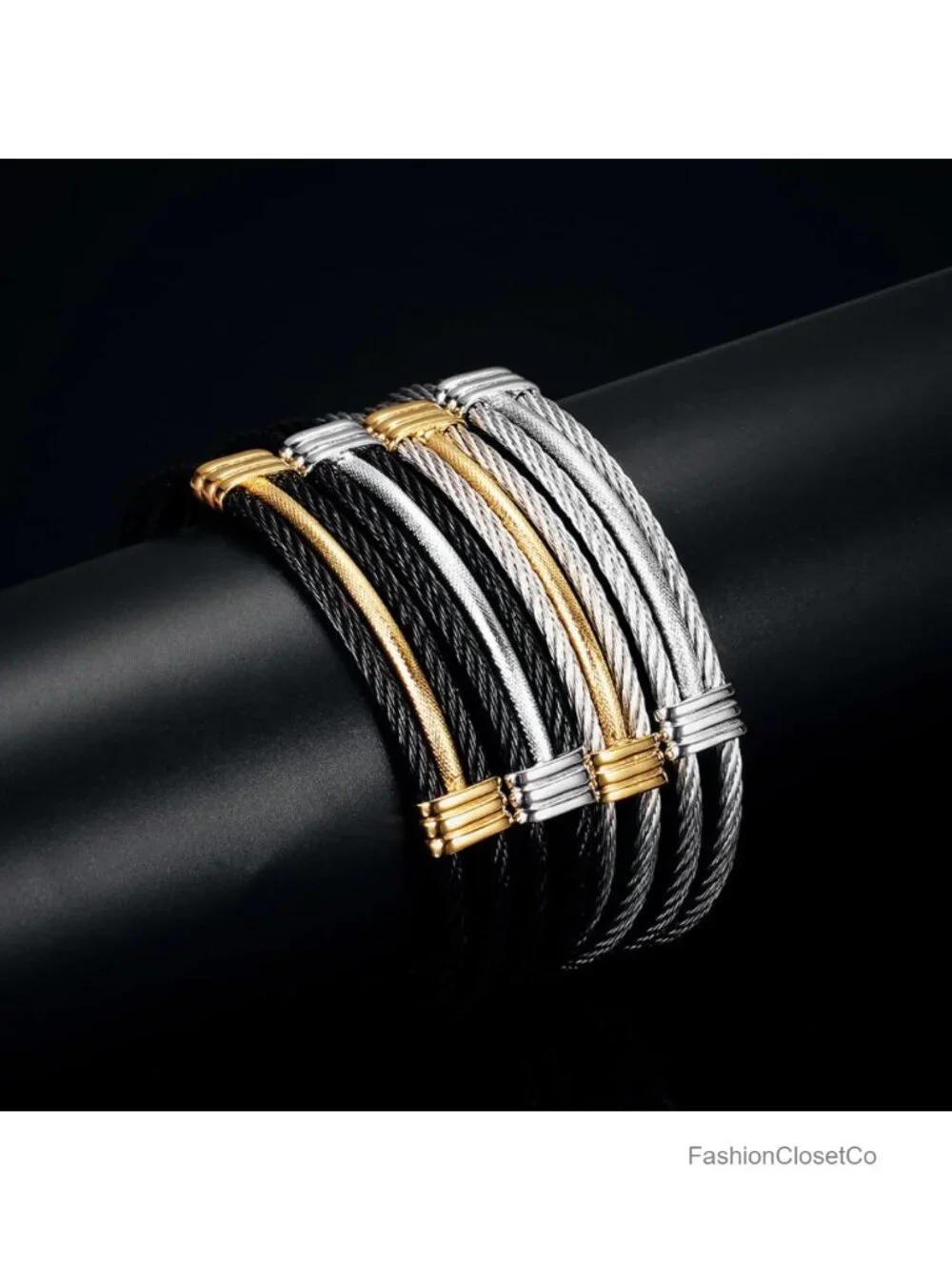 Cable Wire Twisted Cuff Bangle Bracelet Stainless Steel Jewelry Women